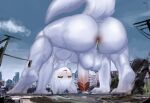  2023 anal anal_penetration anthro balls big_butt blush building_destruction butt city cloud digital_media_(artwork) felid feline genitals looking_back macro male mammal nude open_mouth penetration penis ruins saggy_balls sky solo solutionwcs thick_thighs train vehicle wide_hips 