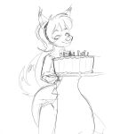  anthro apron birthday_cake cake clothing dessert diaper felid feline female food hi_res line_art lynx mammal monochrome rinonno sketch solo wendy_(slimeyjenkins) 