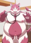  2023 absurd_res anthro balls belly big_belly blush doctor domestic_cat erection felid feline felis genitals hi_res inugamihito kemono male mammal medical_instrument moobs navel nipples overweight overweight_male penis scientific_instrument solo tamacolle white_body 