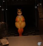  &lt;3 &lt;3_eyes 2023 3d_(artwork) 5_fingers animatronic anthro areola avian beakless bib big_breasts bird blush blush_stickers breasts checkered_floor chicken digital_media_(artwork) female feversfm fingers five_nights_at_freddy&#039;s five_nights_at_freddy&#039;s_2 galliform gallus_(genus) genitals hi_res looking_at_viewer machine navel nipples orange_areola orange_body orange_nipples orange_pussy phasianid pussy robot scottgames solo standing teeth toy_chica_(fnaf) yellow_body 