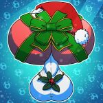  1:1 2021 backsack balls butt digital_media_(artwork) faceless_character faceless_male genitals male mario_bros mistletoe nintendo nude perineum pink_yoshi plant rear_view ribbons simple_background solo thelewdshi yoshi 