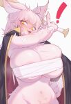  3gs bandage big_breasts bodily_fluids breasts canid canine female fox hi_res mammal pink_body scar solo sweat yellow_eyes 