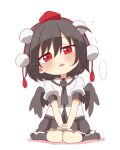  ... 1girl :&lt; absurdres black_hair black_necktie black_skirt black_socks black_wings blush chibi collared_shirt colored_shadow commentary_request dress_shirt feathered_wings frilled_skirt frills full_body hair_between_eyes hands_on_lap hat head_tilt highres looking_at_viewer mini_hat necktie no_shoes open_mouth own_hands_together pleated_skirt puffy_short_sleeves puffy_sleeves red_eyes red_headwear shadow shameimaru_aya shirt short_sleeves simple_background sitting skirt socks solo spoken_ellipsis tokin_hat totoharu_(kujirai_minato) touhou triangle_mouth wariza white_background white_shirt wings 