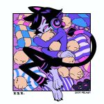  2020 ambiguous_gender anthro avian bird chicken cuddling digital_drawing_(artwork) digital_media_(artwork) domestic_cat felid feline felis feral galliform gallus_(genus) group headphones male mammal nelnal phasianid sleeping 