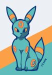  ambiguous_gender blue_outline dated discocci eeveelution feral generation_2_pokemon looking_at_viewer markings nintendo number orange_background orange_markings orange_sclera outline pattern_background pokemon pokemon_(species) simple_background solo striped_background teal_background text umbreon white_background 