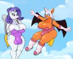  anthro bat big_breasts boots breast_squish breasts bulge clothing crossgender crossover cutie_mark duo equid equine female flying footwear friendship_is_magic ftg_crossgender fti_crossgender gynomorph hasbro hi_res horse huge_breasts intersex jet_pack mammal my_little_pony olibur pony rarity_(mlp) rouge_the_bat sega sonic_the_hedgehog_(series) squish thick_thighs 