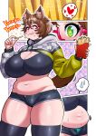  1girl absurdres belly breasts food french_fries highres huge_breasts indie_virtual_youtuber mint_castella plump synecdoche thick_thighs thighs 