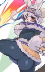  absurd_res anthro arumo black_hair brown_eyes butt female gradient_hair hair hi_res kemono lagomorph leporid looking_at_viewer mammal monster_strike multicolored_hair open_mouth rabbit short_hair smile solo white_hair 