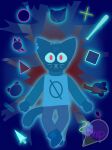  2019 ambiguous_gender anthro baseball_bat bat_(object) biped blue_body blue_clothing blue_ears blue_fur blue_hair blue_tail bottomwear clothing dagger domestic_cat felid feline felis female_(lore) footwear fur glowing glowing_body glowing_clothing glowing_eyes hair hi_res looking_at_viewer mae_borowski mammal melee_weapon night_in_the_woods pants paws pink_eyes potato_the_chip red_hair shoes signature solo sweater tail topwear weapon 