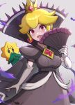  1girl absurdres black_dress blonde_hair crown dress elbow_gloves gloves gonzarez grey_gloves hand_fan highres mario_(series) open_mouth paper_mario paper_mario:_the_thousand_year_door princess_peach princess_peach:_showtime! red_eyes shadow_queen stella_(peach) 