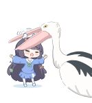  =_= animal bird black_hair blue_archive blue_serafuku blue_shirt blue_skirt blush_stickers chibi closed_eyes halo headgear leaf leaf_on_head long_hair long_sleeves minigirl miyu_(blue_archive) open_mouth outstretched_arms pantyhose pelican pleated_skirt puffy_long_sleeves puffy_sleeves sailor_collar school_uniform serafuku shadow shirt shoes simple_background skirt spread_arms umihio very_long_hair white_background white_footwear white_pantyhose white_sailor_collar yellow_eyes 