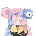  1girl blue_hair bow-shaped_hair character_hair_ornament grey_footwear grey_pantyhose hair_ornament hexagon_print highres iono_(pokemon) jacket long_hair looking_at_viewer low-tied_long_hair low_twintails magnemite multicolored_hair open_mouth oversized_clothes pantyhose pink_eyes pink_hair pokemon pokemon_(game) pokemon_sv sharp_teeth shirt single_thighhigh sleeveless sleeveless_shirt sleeves_past_fingers sleeves_past_wrists smile solo teeth thighhighs transparent_background twintails two-tone_hair upper_body user_hrgx8448 very_long_hair very_long_sleeves yellow_jacket 