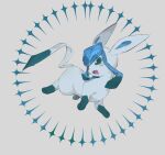  blue_body blue_ears blue_fur blue_hair blue_inner_ear blue_markings blue_paws blue_sclera blue_tail blue_tail_tip eeveelution fangs feral fur generation_4_pokemon glaceon glistening glistening_hair grey_background hair hi_res looking_aside markings nintendo open_mouth open_smile pokemon pokemon_(species) pupils ramssa shaded simple_background smile solo tail teeth white_pupils 