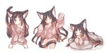  &gt;:) 1girl animal_ear_fluff animal_ears bare_shoulders beamed_eighth_notes black_hair bottomless brown_eyes brown_hair brown_sweater cat_ears cat_girl cat_tail closed_mouth collarbone cropped_legs daidai_ookami fang fang_out groin leaning_forward long_hair long_sleeves multicolored_hair multiple_views musical_note off-shoulder_sweater off_shoulder open_mouth original quarter_note ribbed_sweater shadow sleeves_past_fingers sleeves_past_wrists smile standing sweater tail tail_censor two-tone_hair v-shaped_eyebrows very_long_hair white_background 