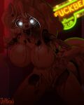 2023 4_fingers absurd_res ambiguous_fluids animatronic anthro areola big_breasts black_eyelashes black_nose blonde_hair breasts broken canid canine canis crystal_(mightycock) duo female fingers five_nights_at_freddy&#039;s genitals glowing glowing_eyes green_text hair hi_res hole_in_chest inside leaning leaning_forward looking_at_viewer machine mammal metal metallic_body mightycock_(artist) missing_arm missing_finger neon_sign nipples nude nude_anthro nude_female orange_text particles pussy robot scottgames sharp_teeth sign signature snout standing tail tan_areola tan_nipples teeth text url white_body white_eyes white_tail wire wolf yellow_text 