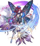  1girl blue_eyes boots breasts brown_hair butterfly_wings fairy fairy_wings fire_emblem fire_emblem_heroes flower full_body hair_flower hair_ornament haru_(hiyori-kohal) highres medium_breasts non-web_source official_alternate_costume official_art thigh_boots thighhighs transparent_background triandra_(fire_emblem) white_thighhighs wings 