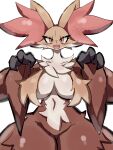  2023 3:4 absurd_res anthro big_breasts blush blush_lines breast_curtains breasts canid canine chest_tuft claws delphox fangs female fox front_view fur generation_6_pokemon hi_res inner_ear_fluff looking_at_viewer mammal navel nintendo nyaswitchnya open_mouth pokemon pokemon_(species) portrait raised_arms red_body red_eyes red_fur simple_background smile solo teeth thick_thighs three-quarter_portrait tuft white_background white_body white_fur wide_hips yellow_body yellow_fur 