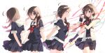  4girls ahoge blue_eyes braid brown_hair hair_flaps highres kantai_collection long_hair multiple_girls multiple_persona naoto_(tulip) shigure_(kancolle) shigure_kai_ni_(kancolle) shigure_kai_san_(kancolle) single_braid 