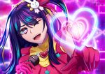  +_+ 1girl absurdres heart highres hoshino_ai_(oshi_no_ko) idol neon_lights oshi_no_ko porkanddeans purple_hair solo star-shaped_pupils star_(symbol) symbol-shaped_pupils 