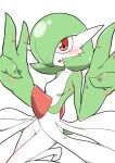 1girl blush bob_cut breasts collarbone colored_skin commentary_request double_v gardevoir green_hair green_skin groin hair_over_one_eye hands_up happy kazamidoririnn looking_at_viewer multicolored_skin one_eye_covered open_mouth partial_commentary pokemon pokemon_(creature) red_eyes shiny_skin short_hair simple_background small_breasts smile solo transparent_background two-tone_skin v white_skin 