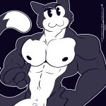  anthro black_body digital_media_(artwork) domestic_cat epic_games felid feline felis fizzyjay fortnite genitals hi_res looking_at_viewer male mammal meowscles meowscles_(toon) muscular muscular_anthro muscular_male nipples nude penis smile solo 