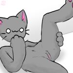  :3c anthro domestic_cat e-rar403 felid feline felis female fur genitals grey_body grey_fur mammal nude owo pinup pose pussy solo whiskers 