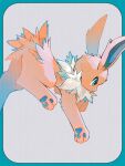  absurdres animal_focus aqua_eyes blue_border border from_side grey_background highres jolteon kashiwa_gnu looking_to_the_side neck_fur no_humans outside_border pawpads pokemon pokemon_(creature) running simple_background solo 