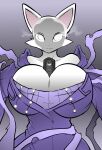  anthro big_breasts breasts cleavage clothed clothing domestic_cat dress felid feline felis female ghost ghostbusters hayakain hi_res kitty_(hayakain) looking_at_viewer mammal simple_background solo spirit white_eyes 