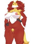  2023 anthro areola big_breasts black_body black_fur bodily_fluids breasts cherrikissu cross-popping_vein curvy_figure delphox female fingers fur generation_6_pokemon genitals hands_on_hips hands_on_own_hips hi_res huge_breasts looking_at_viewer looking_down multicolored_body multicolored_fur nintendo nipples nude pink_areola pink_nipples pokemon pokemon_(species) portrait pubes pussy red_body red_eyes red_fur slightly_chubby solo standing sweat tail thick_thighs three-quarter_portrait voluptuous white_body white_fur wide_hips yellow_body yellow_fur 