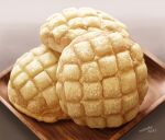  absurdres bread brown_background dated food food_focus gradient_background highres melon_bread no_humans original plate shadow signature still_life tainosuke 