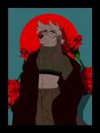  anthro canid canine canis clothing coat crop_top domestic_dog eyewear fashion fishnet fishnet_clothing fishnet_topwear flower glasses hi_res jogger long_ears male mammal plant reed_(bearra) rose_(flower) shirt solo topwear trenchcoat unknown_artist 