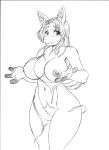  2023 3_fingers absurd_res anthro big_breasts bikini black_and_white breasts chest_tuft chochi clothing female fingers gesture hair hi_res inner_ear_fluff long_hair looking_at_viewer mammal monochrome nipples pencil pubes shrug sketch solo swimwear tuft wardrobe_malfunction wide_hips 