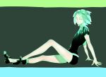  1other androgynous aqua_hair aqua_nails arm_support belt black_footwear closed_eyes collared_shirt colored_skin crystal_hair gem gem_uniform_(houseki_no_kuni) glint glowing glowing_hair hand_on_floor hand_rest high_collar highres houseki_no_kuni jack_(neku13) knee_up legs loafers long_legs nail_polish on_floor other_focus parted_lips phosphophyllite puffy_short_sleeves puffy_sleeves shirt shoes short_hair short_jumpsuit short_shorts short_sleeves shorts sitting solo sparkle white_belt white_skin wing_collar 