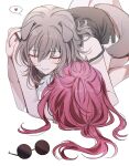  absurdres animal_ears closed_eyes closed_mouth dog_ears dog_girl dog_tail girl_on_top hair_between_eyes heart highres honkai:_star_rail honkai_(series) hug kafka_(honkai:_star_rail) long_hair lying medium_hair nail_polish on_back pillosopi purple_hair purple_nails round_eyewear shirt simple_background sleeveless smile stelle_(honkai:_star_rail) tail thigh_strap trailblazer_(honkai:_star_rail) white_background white_shirt yuri 