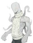  bodily_fluids bottomwear clawed_fingers clothing creepypasta featureless_face flying_sweatdrops hi_res humanoid kogito male meme meme_clothing nipples not_furry pecs slenderman solo sweat sweatdrop sweater tentacle_monster tentacles topwear turtleneck virgin_killer_sweater white_body white_skin 