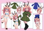  2023 2_toes anthro antlers blue_eyes boots bra capreoline clothing cloven_hooves deer dress feet female footwear hooves horn lace_bra lace_panties mammal nanako_(unousaya) reindeer solo toes underwear unousaya 