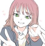  1girl blush brown_hair green_eyes gridman_universe kimoi_girls_(meme) long_hair looking_at_viewer meme minami_yume renrenso school_uniform ssss.dynazenon v 