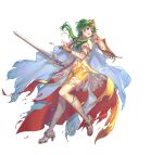  1girl armor breastplate cape crown damaged elincia_ridell_crimea elincia_ridell_crimea_(undaunted_queen) fingerless_gloves fire_emblem fire_emblem:_radiant_dawn fire_emblem_heroes fujikawa_arika gloves gold_dress gold_gloves gold_trim green_eyes green_hair hair_bun high_heels official_alternate_costume official_art parted_lips shoulder_armor solo sword torn_clothes weapon white_cape white_footwear yellow_leggings 