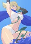  1girl armpits blonde_hair blue_eyes blue_scarf breasts closed_mouth highres kid_icarus kid_icarus_uprising kuroi_ani looking_at_viewer midriff navel phosphora plant scarf short_hair short_shorts shorts smile solo vines 