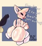  absurd_res aggressive_retsuko anthro areola balls big_breasts big_butt black_eyes blue_background bodily_fluids breasts butt canid canine cheek_tuft dialogue duo eyelashes facial_tuft female fennec fenneko fox fur genital_fluids genitals hi_res huge_breasts huge_butt kneeling lavtheghost looking_back male male/female mammal nipples nude open_mouth penis pink_areola pink_nipples precum rear_view sanrio simple_background sweat tan_body tan_fur text thick_thighs tuft white_background white_body white_fur wide_hips 