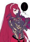  1boy 1girl alear_(female)_(fire_emblem) alear_(fire_emblem) armor blush braid breasts colored_skin crossed_bangs crown_braid expressionless facing_another father_and_daughter finger_to_mouth fingernails fire_emblem fire_emblem_engage gloves grey_skin hair_between_eyes highres holding implied_incest incest jewelry large_hands long_hair looking_at_another medium_breasts negiwo official_alternate_costume official_alternate_hair_color past_alear_(female) puffy_sleeves red_eyes red_hair sharp_fingernails size_difference smile sombron_(fire_emblem) tiara very_long_hair 