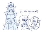  2021 animal_humanoid blush breasts cephalopod cephalopod_humanoid child clothing crossover dialogue dress english_text female group hair humanoid humanoid_pointy_ears inkling inkling_girl long_hair male marine marine_humanoid mollusk mollusk_humanoid mrplow34 nintendo princess_zelda shoulder_pads simple_background splatoon super_smash_bros. text the_legend_of_zelda trio young young_link 