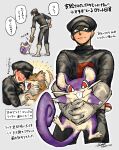  2023 anthro bodily_fluids bottomwear brown_body brown_fur carrying clothing crying duo eyes_closed feral fur generation_1_pokemon hat headgear headwear hi_res human humanoid_hands japanese_text male mammal nintendo pants pokemon pokemon_(species) purple_body raticate rattata shirt size_difference submori_521 team_rocket tears tears_of_joy text topwear 