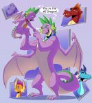  absurd_res doodlemark dragon egg english_text female friendship_is_magic garble_(mlp) hasbro hi_res male medal membrane_(anatomy) membranous_wings my_little_pony orange_body orange_scales princess_ember_(mlp) purple_body purple_scales red_body red_scales scales smolder_(mlp) spike_(mlp) text wings 