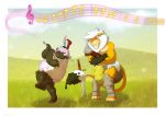  absurd_res anthro bard bodily_fluids bovid brown_note caprine diaper duo embarrassed feces field flute genital_fluids hi_res inklion leoniro_the_inklion male male/male mammal melee_weapon music musical_instrument musical_note scat sheep sword urine warrior watersports weapon wind_instrument woodwind_instrument 
