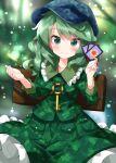  camouflage camouflage_headwear camouflage_shirt camouflage_skirt collared_shirt copyright_request green_eyes green_hair hat highres long_hair one-hour_drawing_challenge ruu_(tksymkw) shirt skirt touhou yamashiro_takane 