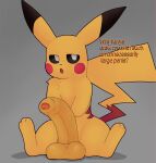  angry balls big_balls big_penis dialogue feral foreskin generation_1_pokemon genitals hi_res huge_penis humanoid_genitalia humanoid_penis male n31l_(artist) nintendo penis pikachu pokemon pokemon_(species) sitting solo text thick_thighs wide_hips yellow_body 