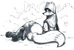  2021 4_toes anthro barefoot black_and_white butt canid canine dipstick_tail disney feet female foot_focus fox looking_at_viewer maid_marian mammal markings monochrome pawpads pzf_(artist) robin_hood_(disney) soles solo tail tail_markings toes 