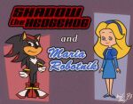  1boy 1girl angelbee623 artist_name blonde_hair blue_dress blue_eyes blue_headband dress english_commentary english_text full_body furry furry_male hanna-barbera headband looking_at_viewer maria_robotnik parody red_footwear shadow_the_hedgehog signature sonic_(series) sonic_adventure style_parody toon_(style) 