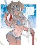  alpha_(punishing:_gray_raven) bikini bikini_top_only bracelet eyewear_on_head grey_bikini grey_eyes grey_hair grey_shorts hat heterochromia highleg highleg_panties highres jewelry long_hair lucia:_crimson_abyss_(seaside_sunbath)_(punishing:_gray_raven) panties punishing:_gray_raven red_eyes short_shorts shorts sidelocks starfish straw_hat sunglasses swimsuit tan underwear very_long_hair yongsadragon 